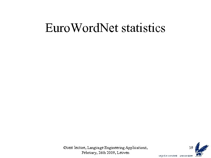 Euro. Word. Net statistics Guest lecture, Language Engineering Applications, February, 26 th 2009, Leuven