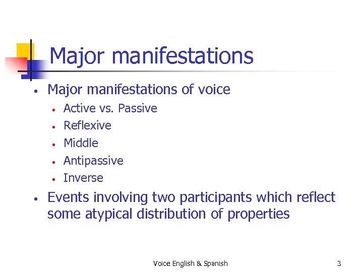 Major manifestations • Major manifestations of voice • • • Active vs. Passive Reflexive