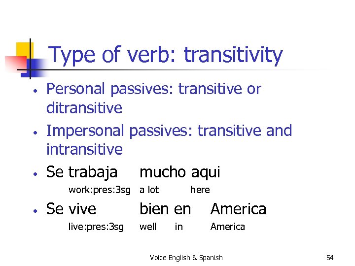 Type of verb: transitivity • • • Personal passives: transitive or ditransitive Impersonal passives: