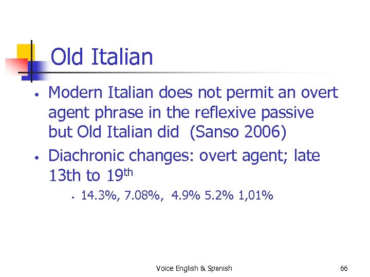 Old Italian • • Modern Italian does not permit an overt agent phrase in