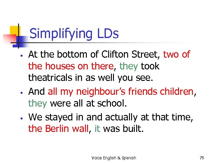 Simplifying LDs • • • At the bottom of Clifton Street, two of the
