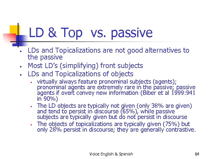 LD & Top vs. passive • • • LDs and Topicalizations are not good