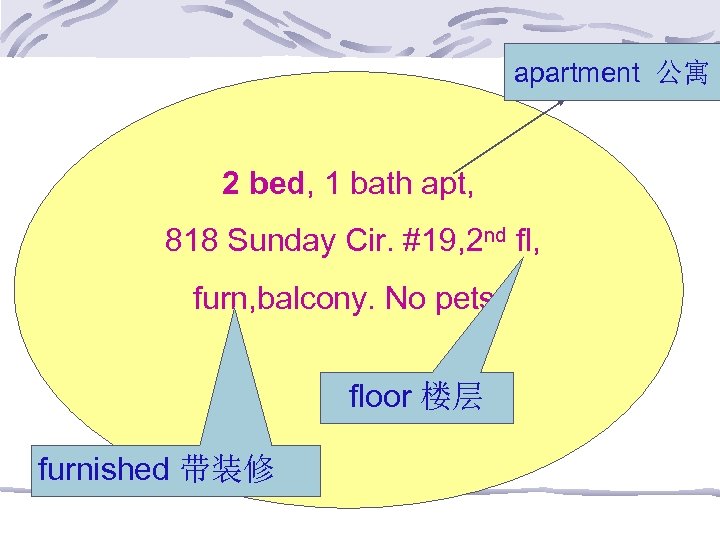 apartment 公寓 2 bed, 1 bath apt, 818 Sunday Cir. #19, 2 nd fl,