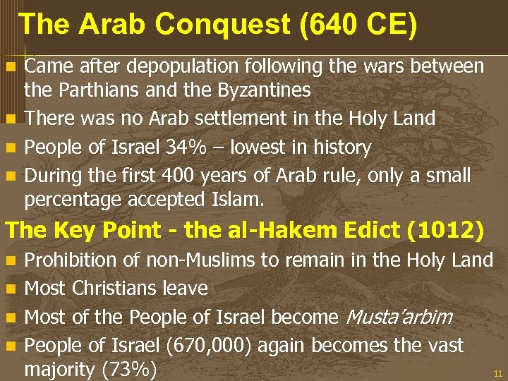 The Arab Conquest (640 CE) Came after depopulation following the wars between the Parthians