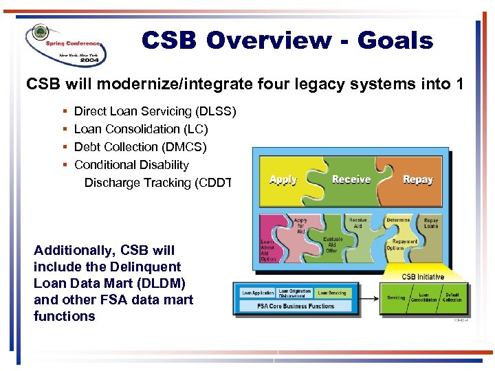 CSB Overview - Goals CSB will modernize/integrate four legacy systems into 1 § §