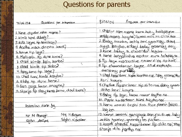 Questions for parents 