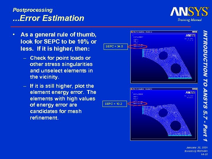 Postprocessing . . . Error Estimation SEPC = 34. 5 – Check for point