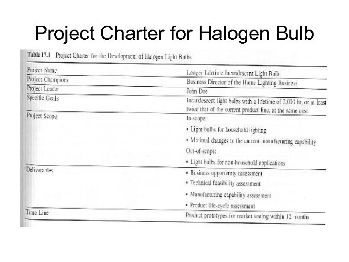 Project Charter for Halogen Bulb 