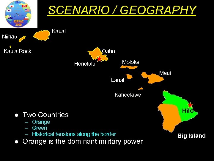 SCENARIO / GEOGRAPHY Kauai Niihau Kaula Rock Oahu Molokai Honolulu Maui Lanai Kahoolawe l