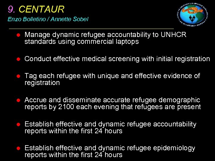 9. CENTAUR Enzo Bolletino / Annette Sobel l Manage dynamic refugee accountability to UNHCR