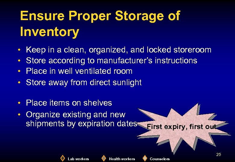 Ensure Proper Storage of Inventory • • Keep in a clean, organized, and locked