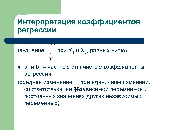 Интерпретация коэффициентов регрессии b 0 – свободный член (значение при Х 1 и Х