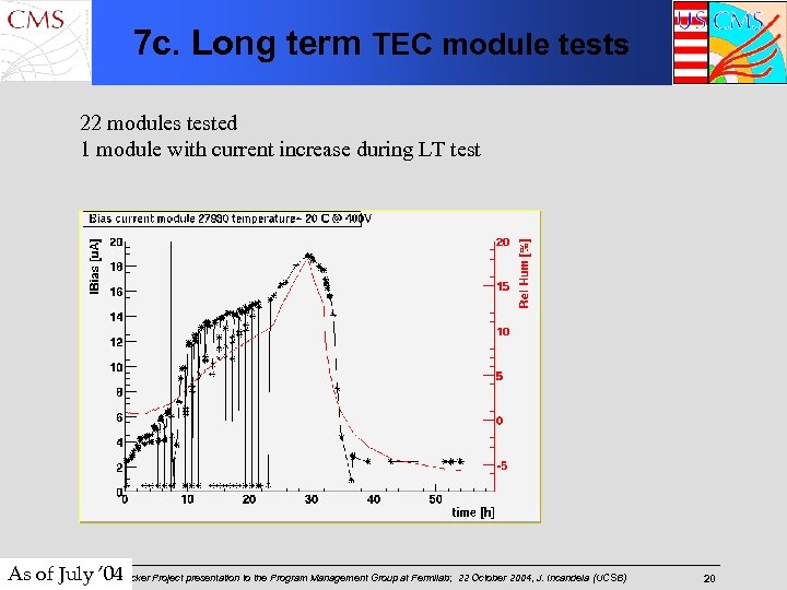 7 c. Long term TEC module tests 22 modules tested 1 module with current