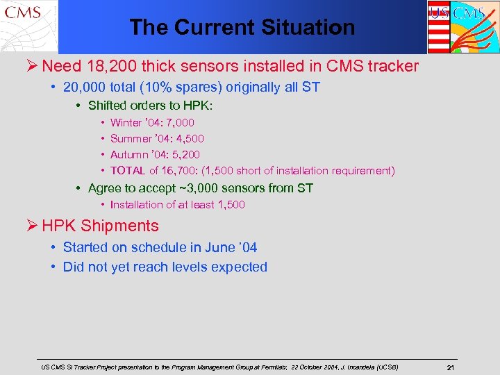 The Current Situation Ø Need 18, 200 thick sensors installed in CMS tracker •