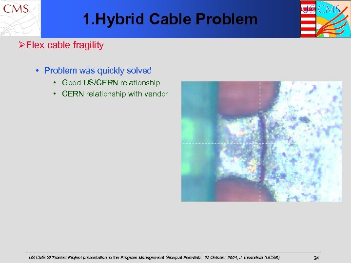 1. Hybrid Cable Problem ØFlex cable fragility • Problem was quickly solved • Good