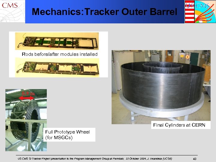 Mechanics: Tracker Outer Barrel Rods before/after modules installed 0. 9 m Final Cylinders at