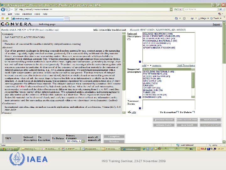 IAEA INIS Training Seminar, 23 -27 November 2009 