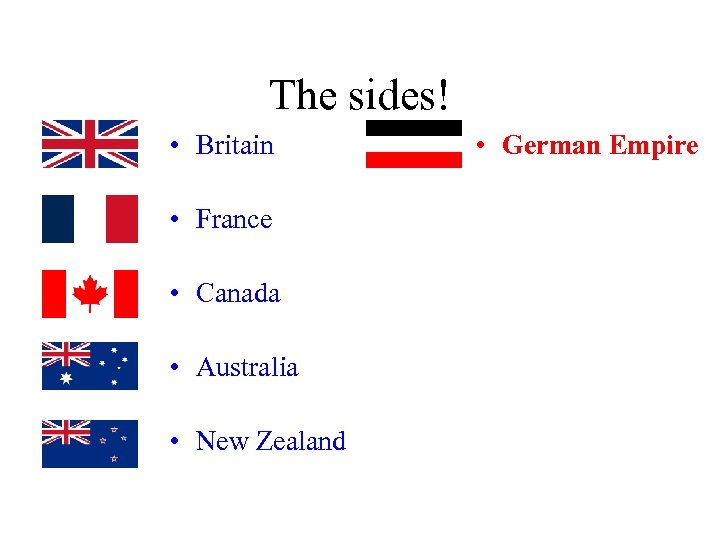 The sides! • Britain • France • Canada • Australia • New Zealand •