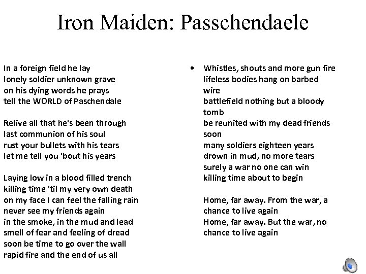 Iron Maiden: Passchendaele In a foreign field he lay lonely soldier unknown grave on