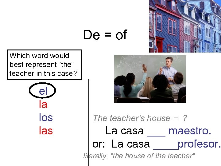 De = of Which word would best represent “the” teacher in this case? el