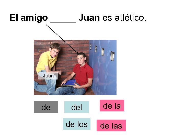El amigo _____ Juan es atlético. Juan de del de la de los de