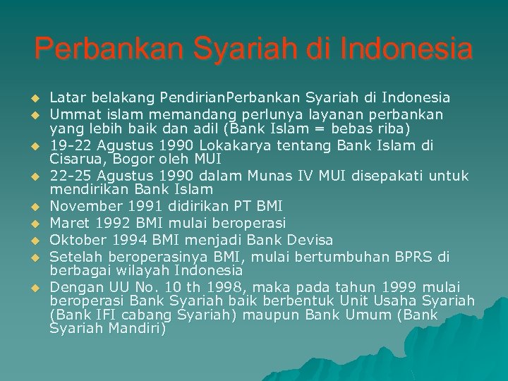 Perbankan Syariah di Indonesia u u u u u Latar belakang Pendirian. Perbankan Syariah