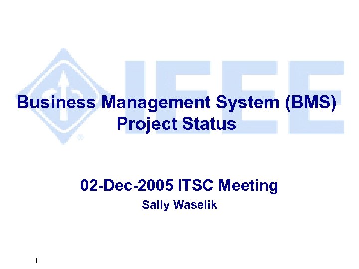 Business Management System (BMS) Project Status 02 -Dec-2005 ITSC Meeting Sally Waselik 1 