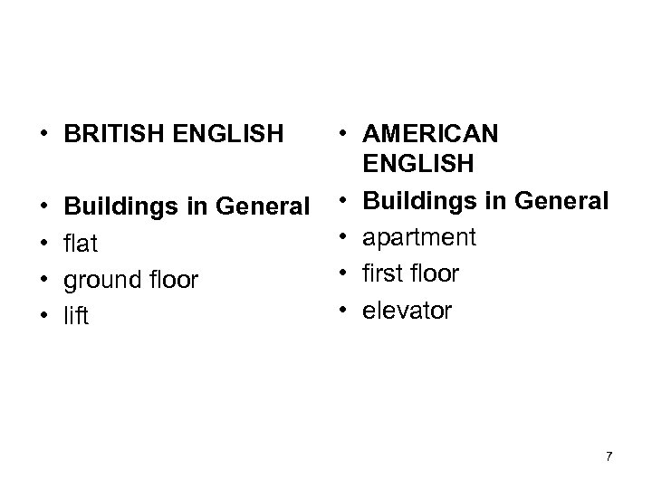  • BRITISH ENGLISH • • Buildings in General flat ground floor lift •