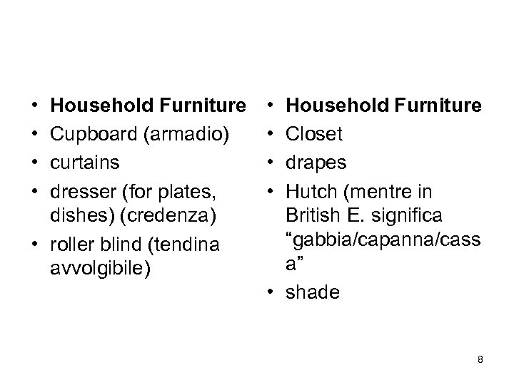 • • Household Furniture Cupboard (armadio) curtains dresser (for plates, dishes) (credenza) •