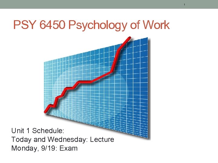 1 PSY 6450 Psychology of Work Unit 1 Schedule: Today and Wednesday: Lecture Monday,