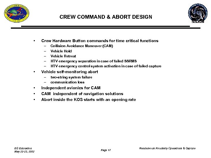 CREW COMMAND & ABORT DESIGN • Crew Hardware Button commands for time critical functions