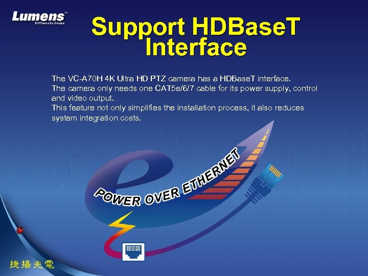 Support HDBase. T Interface The VC-A 70 H 4 K Ultra HD PTZ camera