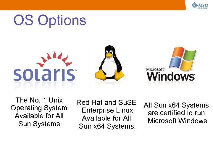 OS Options The No. 1 Unix Red Hat and Su. SE Operating System. Enterprise