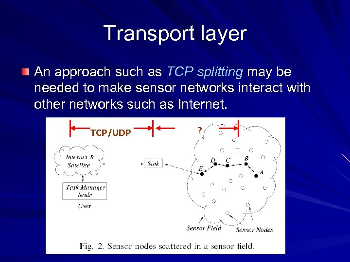 Transport layer An approach such as TCP splitting may be needed to make sensor