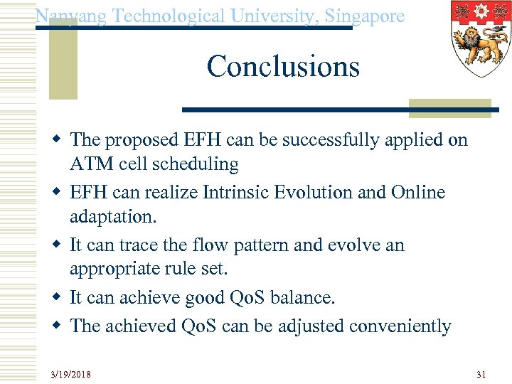 Nanyang Technological University, Singapore Conclusions w The proposed EFH can be successfully applied on