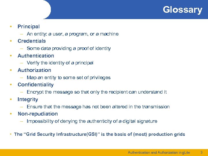 Glossary • • Principal – An entity: a user, a program, or a machine