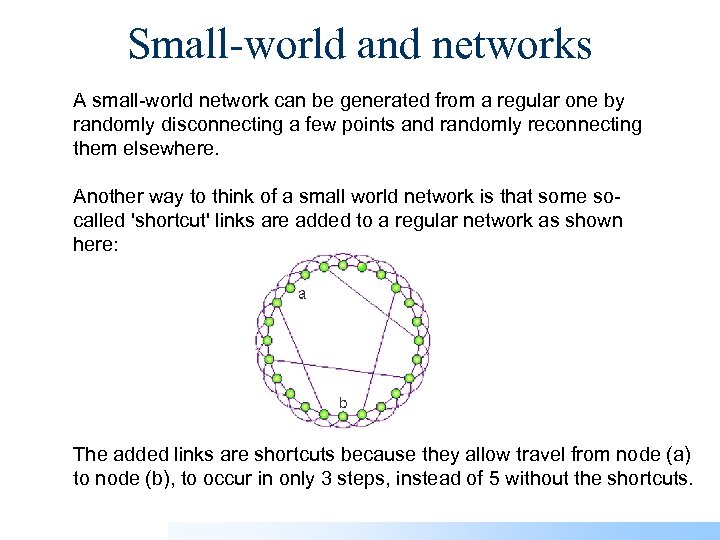 Small-world and networks A small-world network can be generated from a regular one by