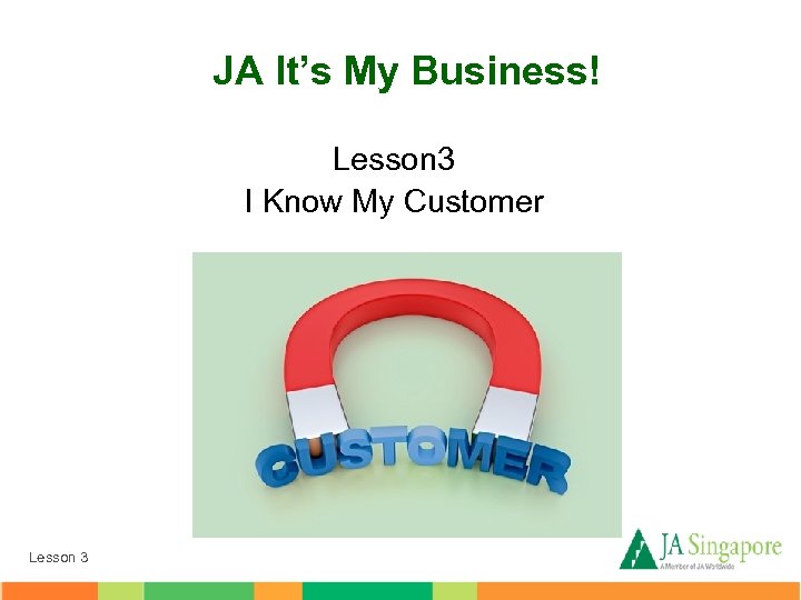 JA It’s My Business! Lesson 3 I Know My Customer Lesson 3 