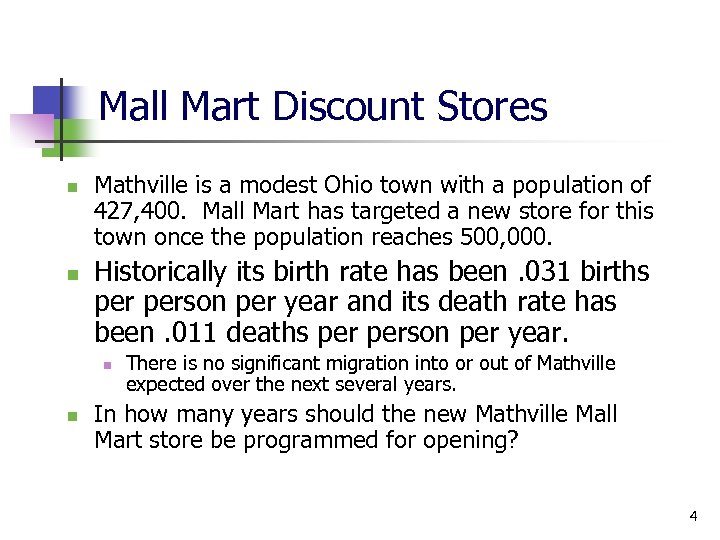 Mall Mart Discount Stores n n Mathville is a modest Ohio town with a