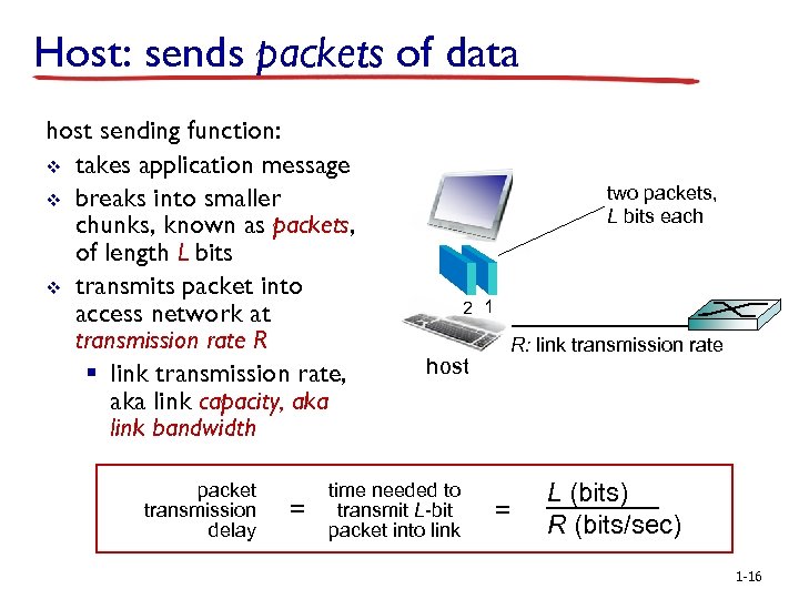 Host: sends packets of data host sending function: v takes application message v breaks