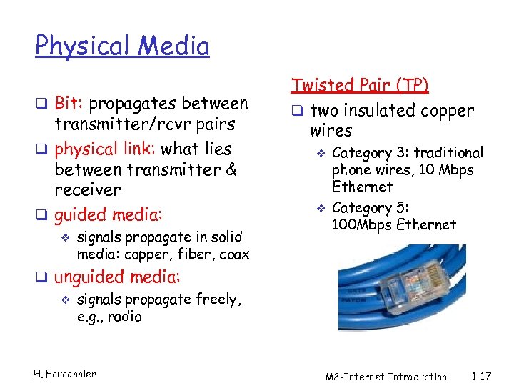 Physical Media q Bit: propagates between transmitter/rcvr pairs q physical link: what lies between