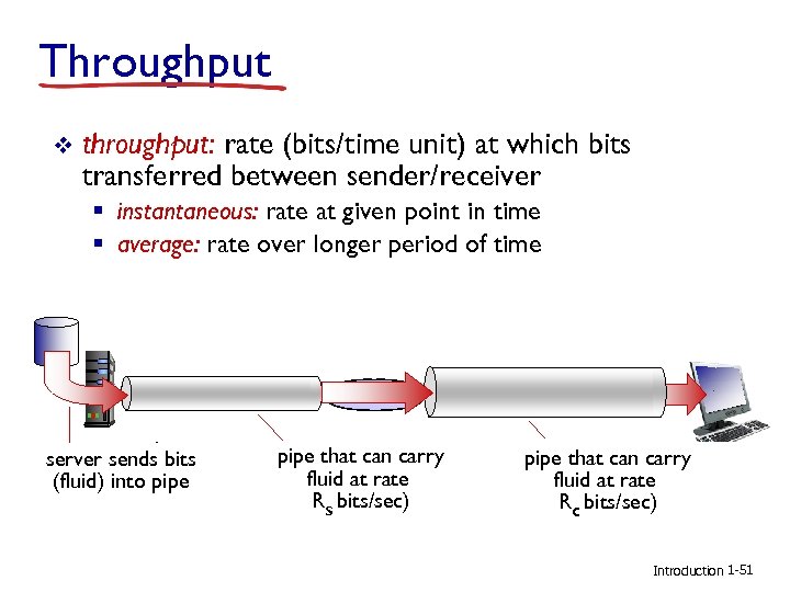 Throughput v throughput: rate (bits/time unit) at which bits transferred between sender/receiver § instantaneous: