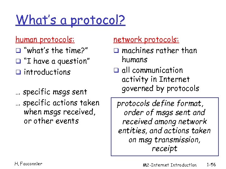 What’s a protocol? human protocols: q “what’s the time? ” q “I have a