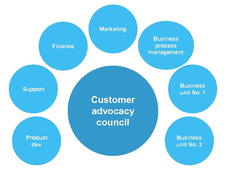 Marketing Business process management Finance Support Customer advocacy council Product dev Business unit No.