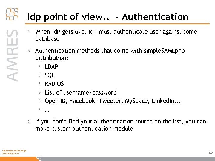 Idp point of view. . - Authentication When Id. P gets u/p, Id. P