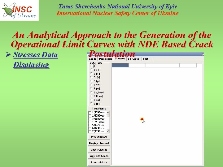 Taras Shevchenko National University of Kyiv International Nuclear Safety Center of Ukraine An Analytical