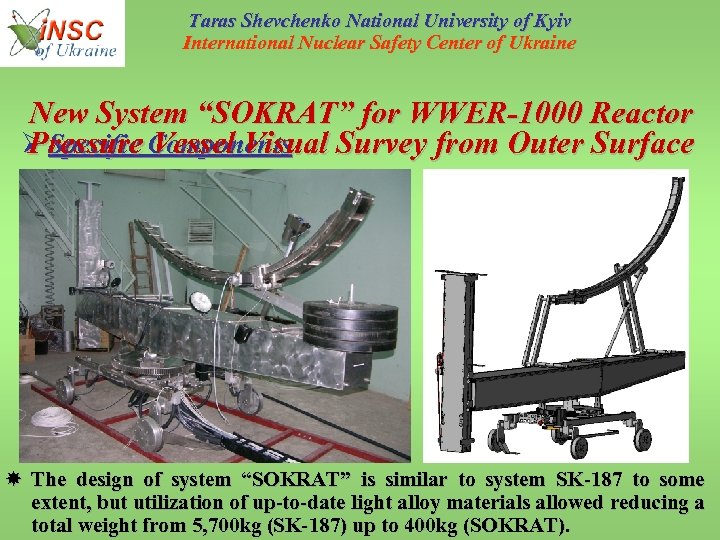 Taras Shevchenko National University of Kyiv International Nuclear Safety Center of Ukraine New System