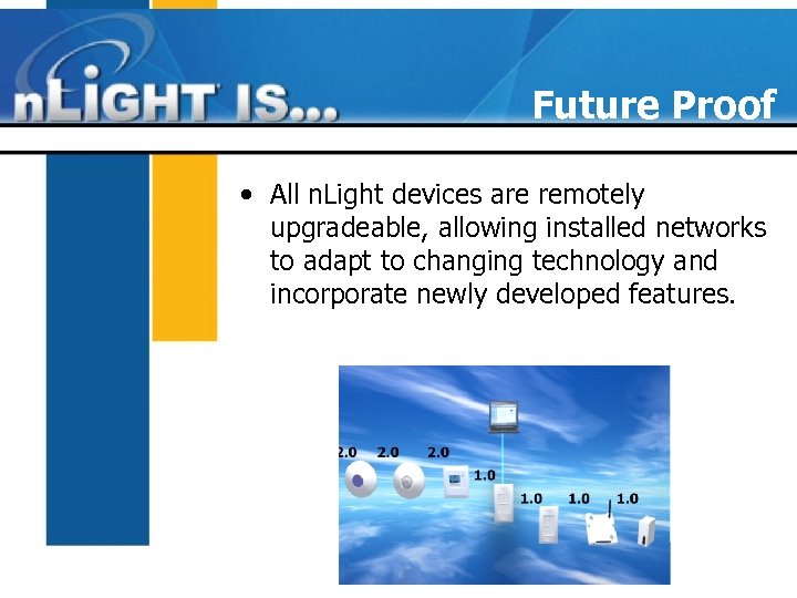 Future Proof • All n. Light devices are remotely upgradeable, allowing installed networks to