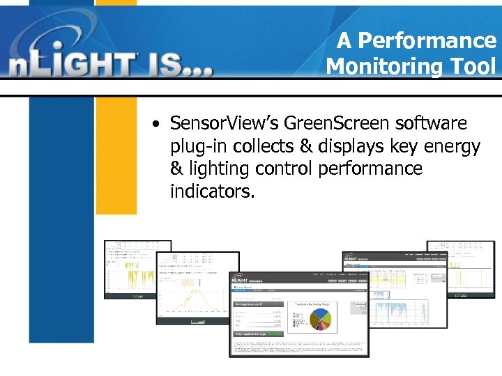 A Performance Monitoring Tool • Sensor. View’s Green. Screen software plug-in collects & displays