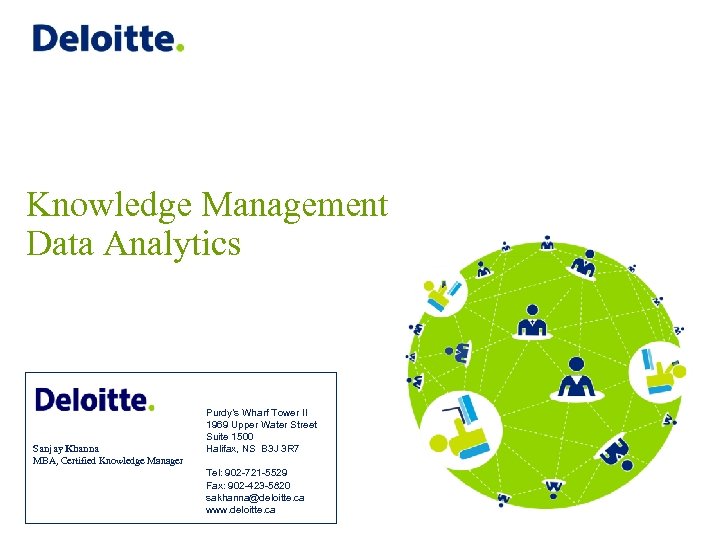 Knowledge Management Data Analytics Sanjay Khanna MBA, Certified Knowledge Manager Purdy’s Wharf Tower II